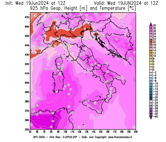 weather map GFS Geopotential and Temperature at 925 hPa 