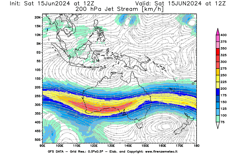 mappa meteo GFS Jet Stream a 200 hPa 