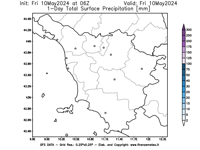 Mappe di previsione meteo Toscana, modello GFS