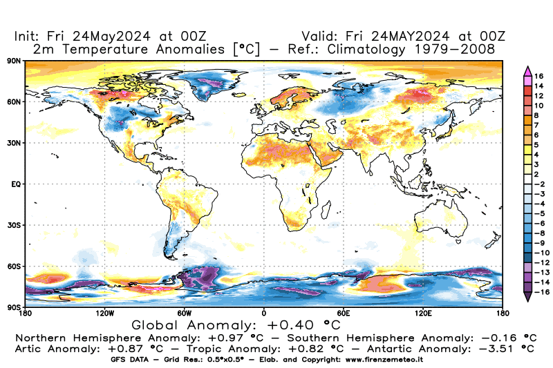 mappa meteo GFS Anomalia Temperatura a 2 m 