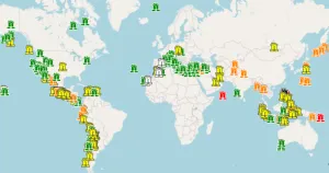 Mappa e tabella delle ultime scosse di terremoto nel mondo dall'EMSC, European-Mediterranean Seismological Centre.