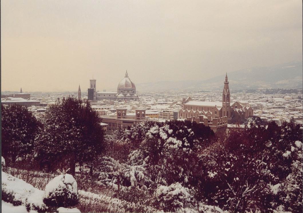 neve a firenze nel 1985, vista dal Piazzale Michelangelo