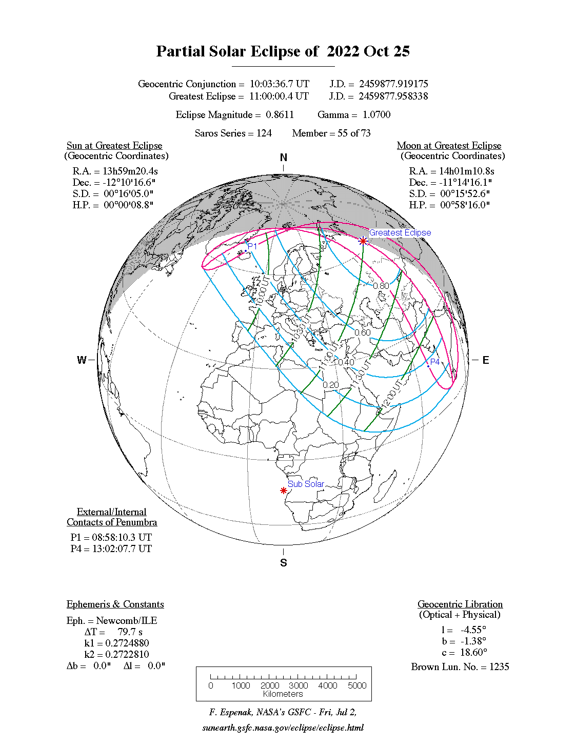Mappe eclisse solare parziale del 25 ottobre 2022