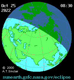 Partial eclipse animation on October 25, 2022.