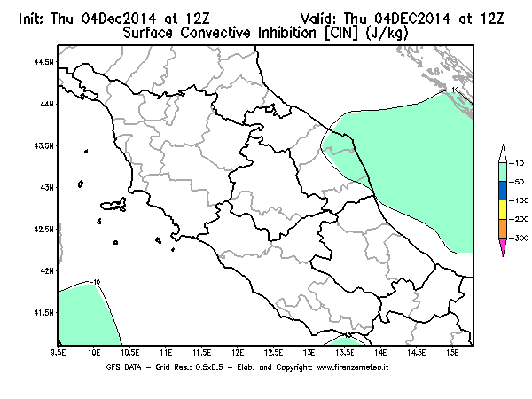 Mappa di analisi GFS - CIN [J/kg] in Centro-Italia
									del 04/12/2014 12 <!--googleoff: index-->UTC<!--googleon: index-->