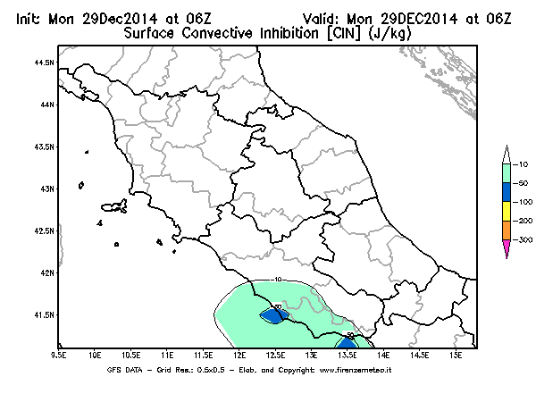 Mappa di analisi GFS - CIN [J/kg] in Centro-Italia
									del 29/12/2014 06 <!--googleoff: index-->UTC<!--googleon: index-->