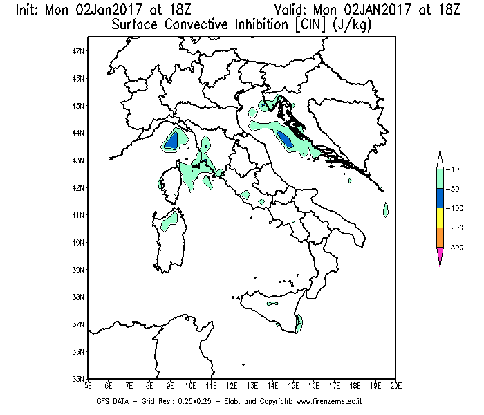 Mappa di analisi GFS - CIN [J/kg] in Italia
									del 02/01/2017 18 <!--googleoff: index-->UTC<!--googleon: index-->