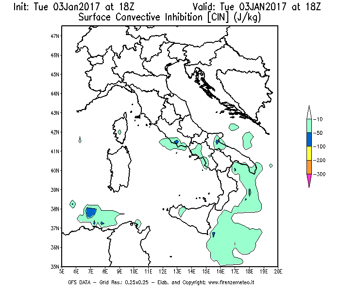 Mappa di analisi GFS - CIN [J/kg] in Italia
							del 03/01/2017 18 <!--googleoff: index-->UTC<!--googleon: index-->