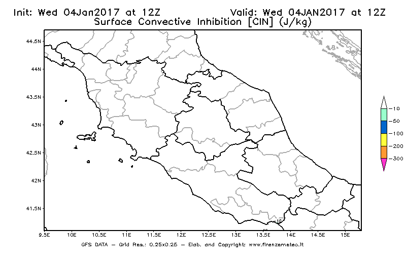 Mappa di analisi GFS - CIN [J/kg] in Centro-Italia
									del 04/01/2017 12 <!--googleoff: index-->UTC<!--googleon: index-->
