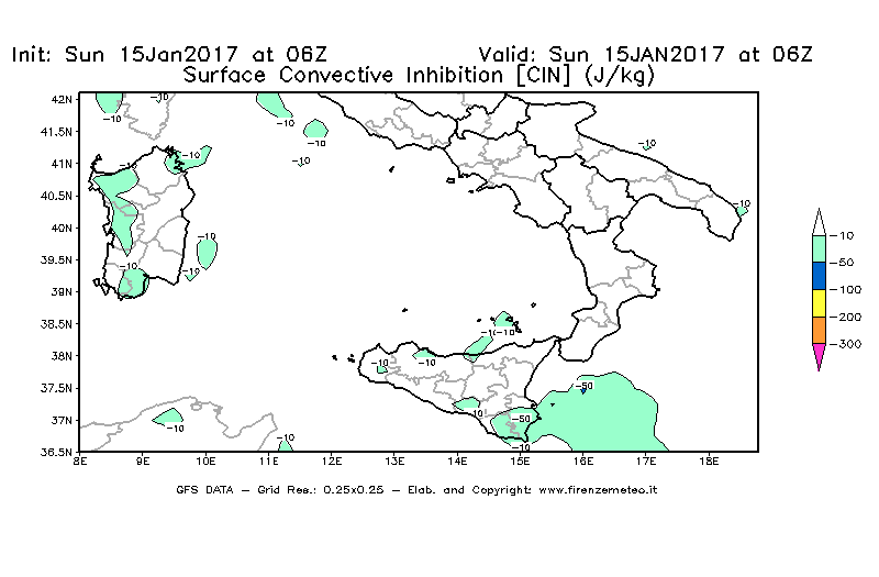 Mappa di analisi GFS - CIN [J/kg] in Sud-Italia
							del 15/01/2017 06 <!--googleoff: index-->UTC<!--googleon: index-->
