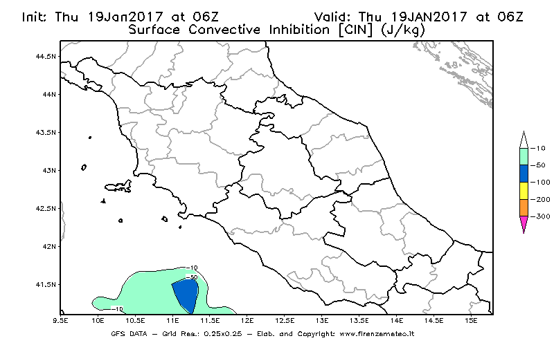 Mappa di analisi GFS - CIN [J/kg] in Centro-Italia
							del 19/01/2017 06 <!--googleoff: index-->UTC<!--googleon: index-->