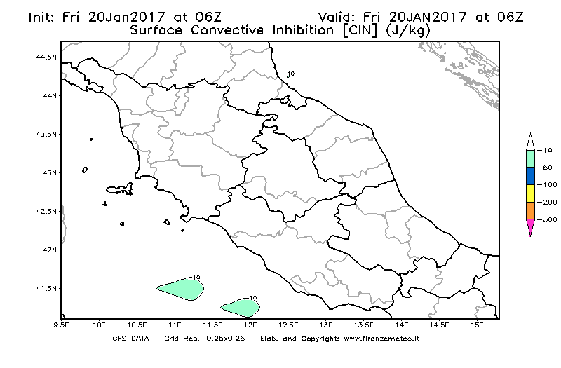 Mappa di analisi GFS - CIN [J/kg] in Centro-Italia
							del 20/01/2017 06 <!--googleoff: index-->UTC<!--googleon: index-->