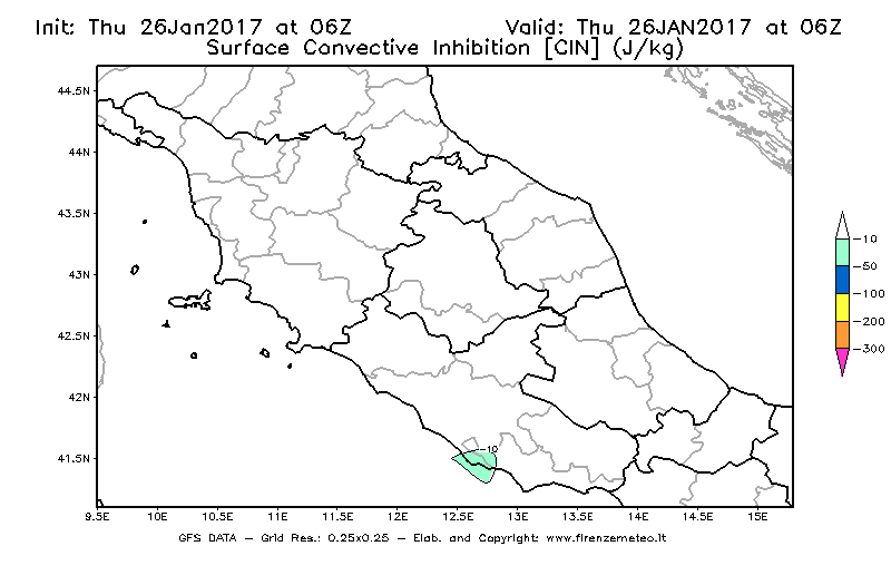 Mappa di analisi GFS - CIN [J/kg] in Centro-Italia
									del 26/01/2017 06 <!--googleoff: index-->UTC<!--googleon: index-->