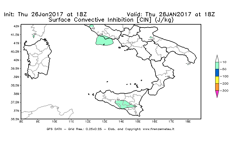 Mappa di analisi GFS - CIN [J/kg] in Sud-Italia
									del 27/01/2017 18 <!--googleoff: index-->UTC<!--googleon: index-->