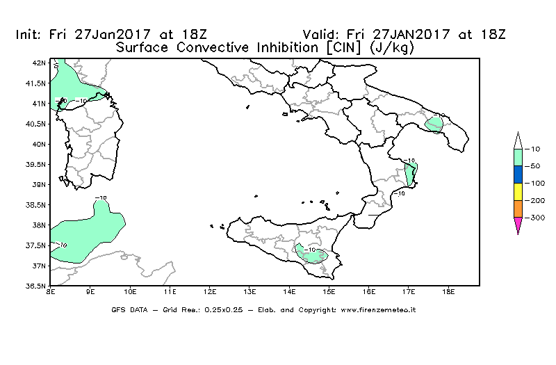 Mappa di analisi GFS - CIN [J/kg] in Sud-Italia
							del 28/01/2017 18 <!--googleoff: index-->UTC<!--googleon: index-->