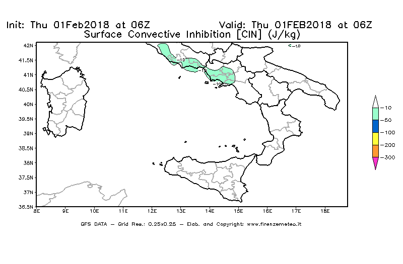 Mappa di analisi GFS - CIN [J/kg] in Sud-Italia
									del 01/02/2018 06 <!--googleoff: index-->UTC<!--googleon: index-->