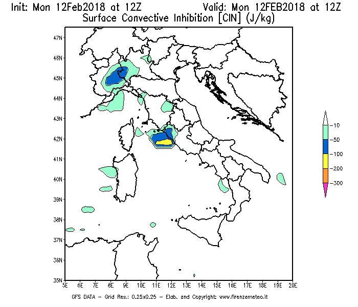 Mappa di analisi GFS - CIN [J/kg] in Italia
									del 12/02/2018 12 <!--googleoff: index-->UTC<!--googleon: index-->