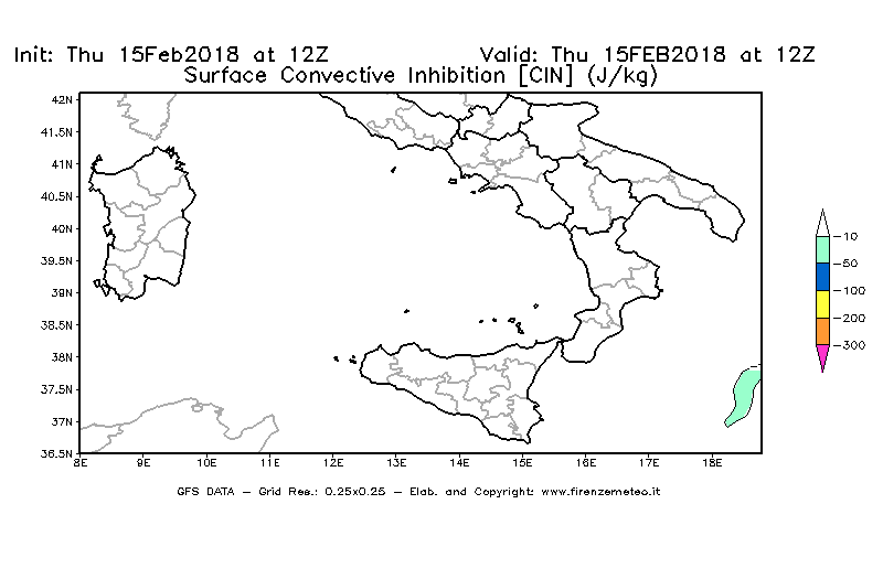 Mappa di analisi GFS - CIN [J/kg] in Sud-Italia
									del 15/02/2018 12 <!--googleoff: index-->UTC<!--googleon: index-->