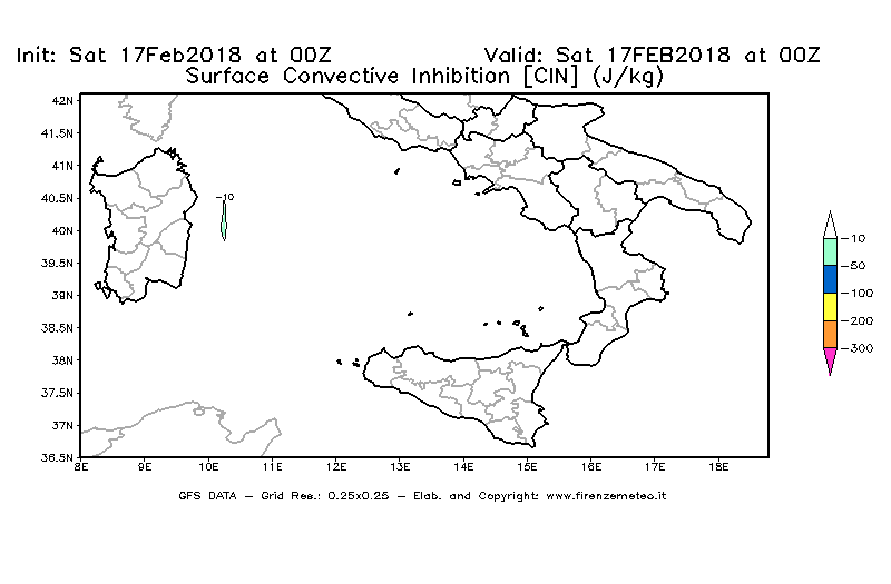 Mappa di analisi GFS - CIN [J/kg] in Sud-Italia
							del 17/02/2018 00 <!--googleoff: index-->UTC<!--googleon: index-->