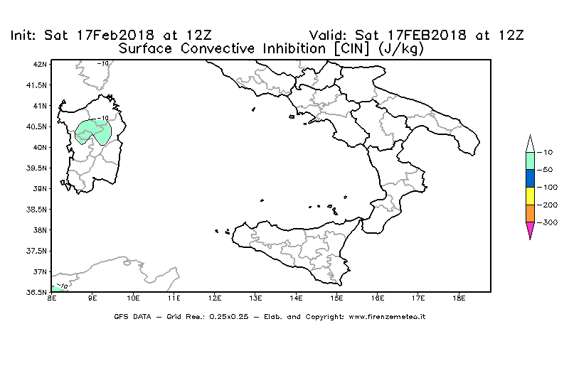 Mappa di analisi GFS - CIN [J/kg] in Sud-Italia
							del 17/02/2018 12 <!--googleoff: index-->UTC<!--googleon: index-->