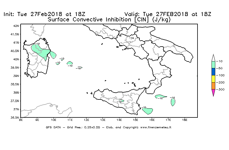 Mappa di analisi GFS - CIN [J/kg] in Sud-Italia
							del 27/02/2018 18 <!--googleoff: index-->UTC<!--googleon: index-->
