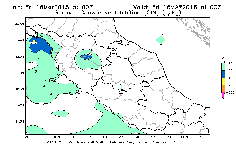 Mappa di analisi GFS - CIN [J/kg] in Centro-Italia
									del 16/03/2018 00 <!--googleoff: index-->UTC<!--googleon: index-->