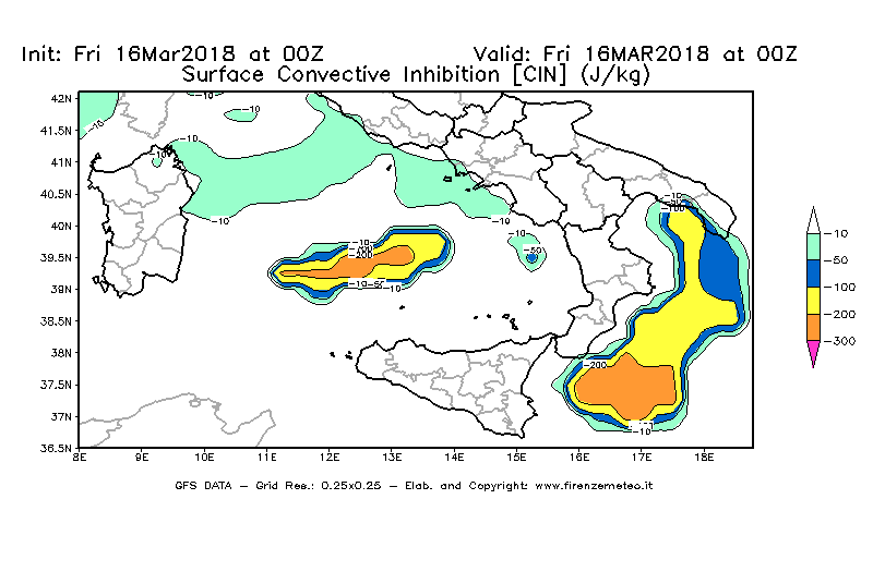 Mappa di analisi GFS - CIN [J/kg] in Sud-Italia
									del 16/03/2018 00 <!--googleoff: index-->UTC<!--googleon: index-->