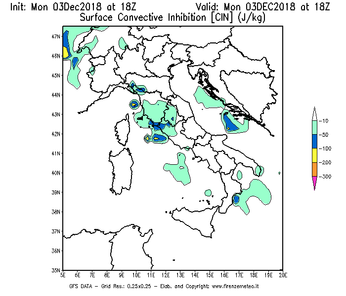 Mappa di analisi GFS - CIN [J/kg] in Italia
							del 03/12/2018 18 <!--googleoff: index-->UTC<!--googleon: index-->