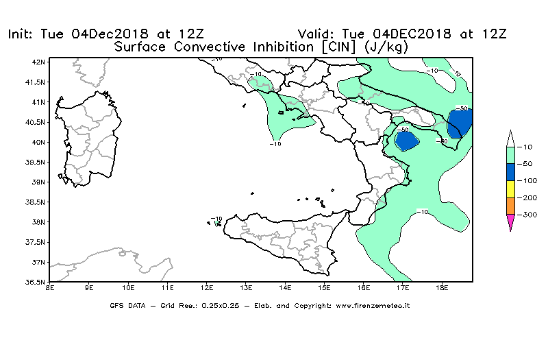 Mappa di analisi GFS - CIN [J/kg] in Sud-Italia
							del 04/12/2018 12 <!--googleoff: index-->UTC<!--googleon: index-->