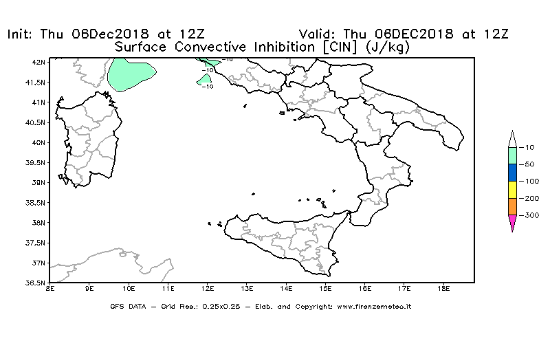 Mappa di analisi GFS - CIN [J/kg] in Sud-Italia
							del 06/12/2018 12 <!--googleoff: index-->UTC<!--googleon: index-->