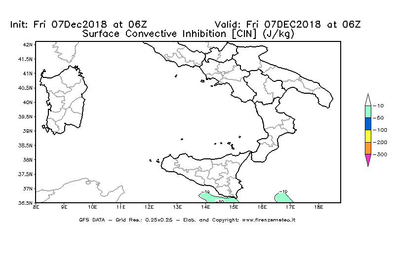 Mappa di analisi GFS - CIN [J/kg] in Sud-Italia
							del 07/12/2018 06 <!--googleoff: index-->UTC<!--googleon: index-->