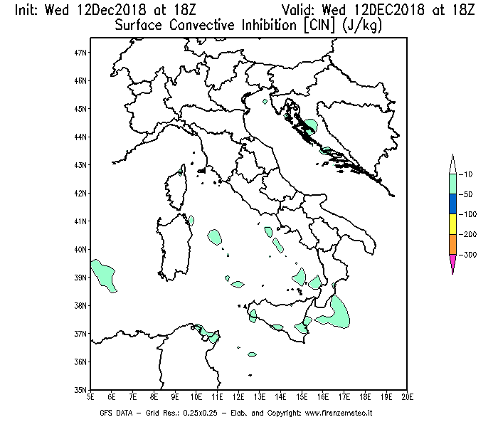 Mappa di analisi GFS - CIN [J/kg] in Italia
									del 12/12/2018 18 <!--googleoff: index-->UTC<!--googleon: index-->