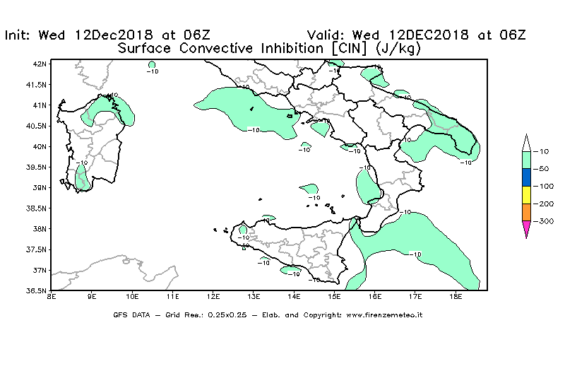 Mappa di analisi GFS - CIN [J/kg] in Sud-Italia
									del 12/12/2018 06 <!--googleoff: index-->UTC<!--googleon: index-->