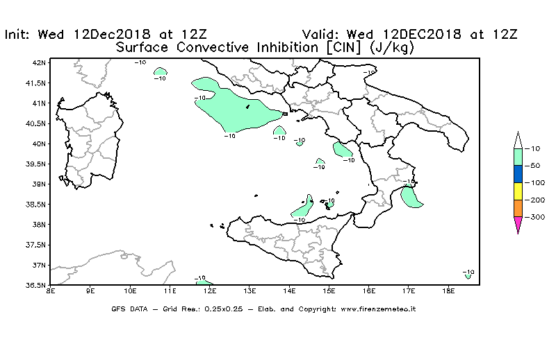 Mappa di analisi GFS - CIN [J/kg] in Sud-Italia
									del 12/12/2018 12 <!--googleoff: index-->UTC<!--googleon: index-->