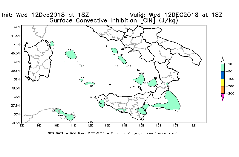 Mappa di analisi GFS - CIN [J/kg] in Sud-Italia
									del 12/12/2018 18 <!--googleoff: index-->UTC<!--googleon: index-->