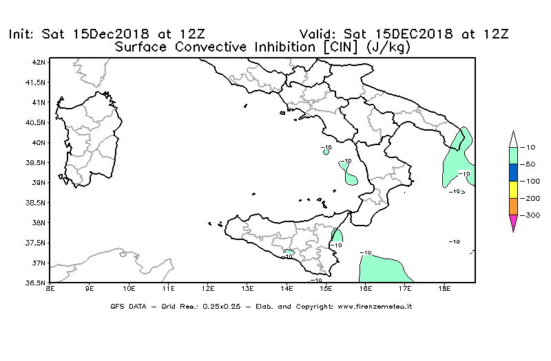 Mappa di analisi GFS - CIN [J/kg] in Sud-Italia
							del 15/12/2018 12 <!--googleoff: index-->UTC<!--googleon: index-->
