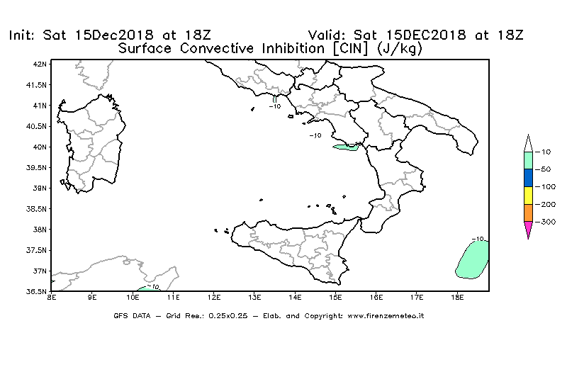 Mappa di analisi GFS - CIN [J/kg] in Sud-Italia
									del 15/12/2018 18 <!--googleoff: index-->UTC<!--googleon: index-->