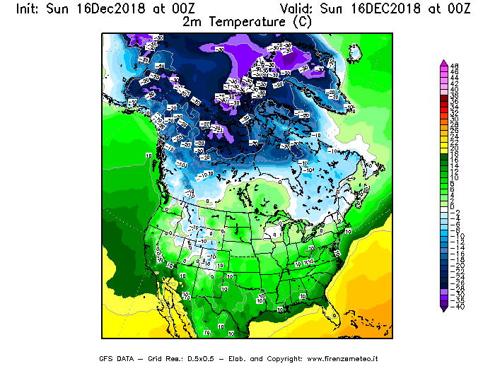 Mappa di analisi GFS - Temperatura a 2 metri dal suolo [°C] in Nord-America
							del 16/12/2018 00 <!--googleoff: index-->UTC<!--googleon: index-->