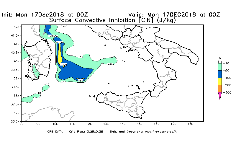 Mappa di analisi GFS - CIN [J/kg] in Sud-Italia
							del 17/12/2018 00 <!--googleoff: index-->UTC<!--googleon: index-->