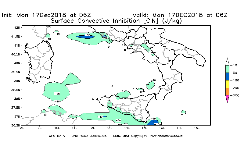 Mappa di analisi GFS - CIN [J/kg] in Sud-Italia
							del 17/12/2018 06 <!--googleoff: index-->UTC<!--googleon: index-->