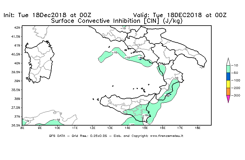 Mappa di analisi GFS - CIN [J/kg] in Sud-Italia
							del 18/12/2018 00 <!--googleoff: index-->UTC<!--googleon: index-->