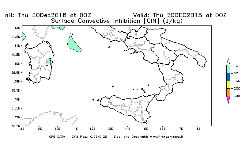 Mappa di analisi GFS - CIN [J/kg] in Sud-Italia
							del 20/12/2018 00 <!--googleoff: index-->UTC<!--googleon: index-->