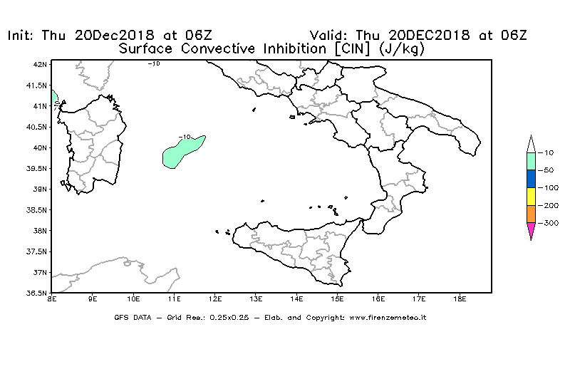 Mappa di analisi GFS - CIN [J/kg] in Sud-Italia
							del 20/12/2018 06 <!--googleoff: index-->UTC<!--googleon: index-->