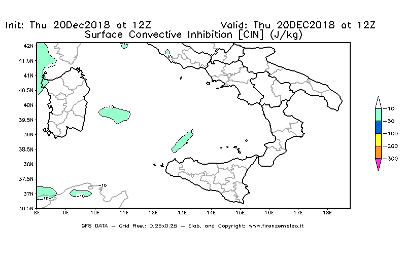 Mappa di analisi GFS - CIN [J/kg] in Sud-Italia
							del 20/12/2018 12 <!--googleoff: index-->UTC<!--googleon: index-->