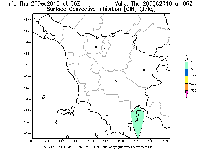 Mappa di analisi GFS - CIN [J/kg] in Toscana
							del 20/12/2018 06 <!--googleoff: index-->UTC<!--googleon: index-->
