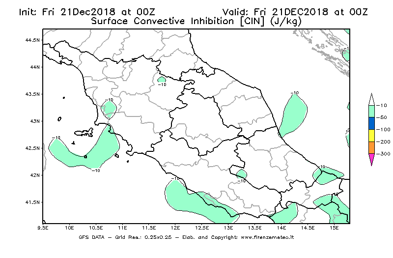 Mappa di analisi GFS - CIN [J/kg] in Centro-Italia
									del 21/12/2018 00 <!--googleoff: index-->UTC<!--googleon: index-->