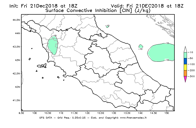 Mappa di analisi GFS - CIN [J/kg] in Centro-Italia
									del 21/12/2018 18 <!--googleoff: index-->UTC<!--googleon: index-->