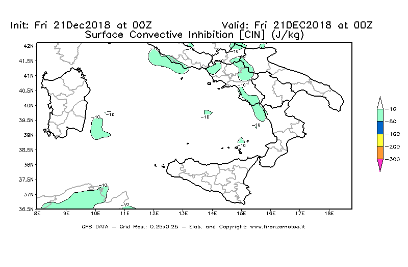 Mappa di analisi GFS - CIN [J/kg] in Sud-Italia
									del 21/12/2018 00 <!--googleoff: index-->UTC<!--googleon: index-->