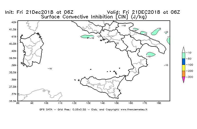 Mappa di analisi GFS - CIN [J/kg] in Sud-Italia
									del 21/12/2018 06 <!--googleoff: index-->UTC<!--googleon: index-->