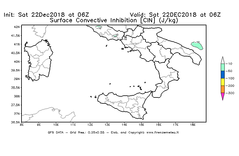 Mappa di analisi GFS - CIN [J/kg] in Sud-Italia
									del 22/12/2018 06 <!--googleoff: index-->UTC<!--googleon: index-->